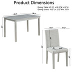 5 Piece Wooden Dining Table Set, Kitchen Table Set with a Rectangular Table and 4 Upholstered Chairs, Wooden Dining Room Table with Crystal Decoration and Chairs Set, Silver grey - Grand Goldman Shop