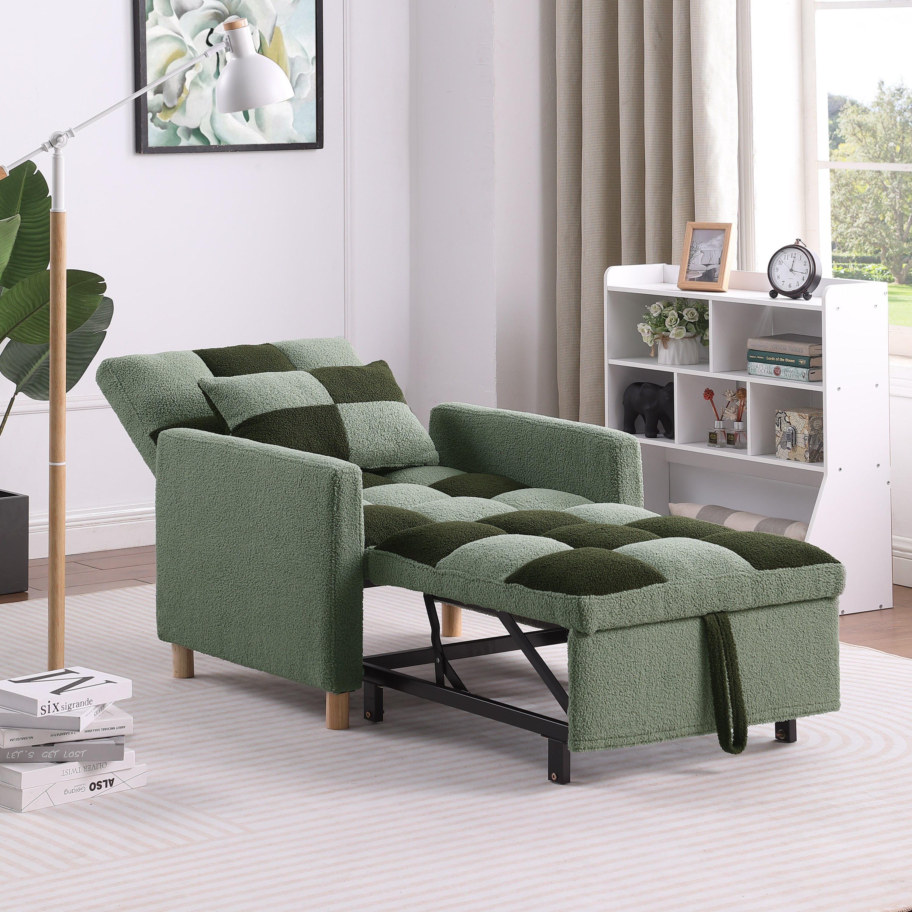 Convertible Sleeper Sofa Chair Bed, Adjustable Chair with Pillow, Multi-Functional Sleeper Chair with Soft Teddy Fabric for Living Room, Dorm, Apartment, Bedroom or Office - Grand Goldman Shop