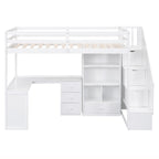 White Twin Size Loft Bed with L-Shaped Desk, Drawers, Cabinet, and Storage Staircase - Pine Wood & MDF - Grand Goldman Shop