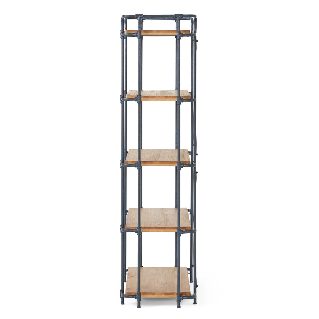 Yorktown Industrial 5-Shelf Bookcase with Metal Pipework and Solid Fir in Natural Finish - Grand Goldman Shop
