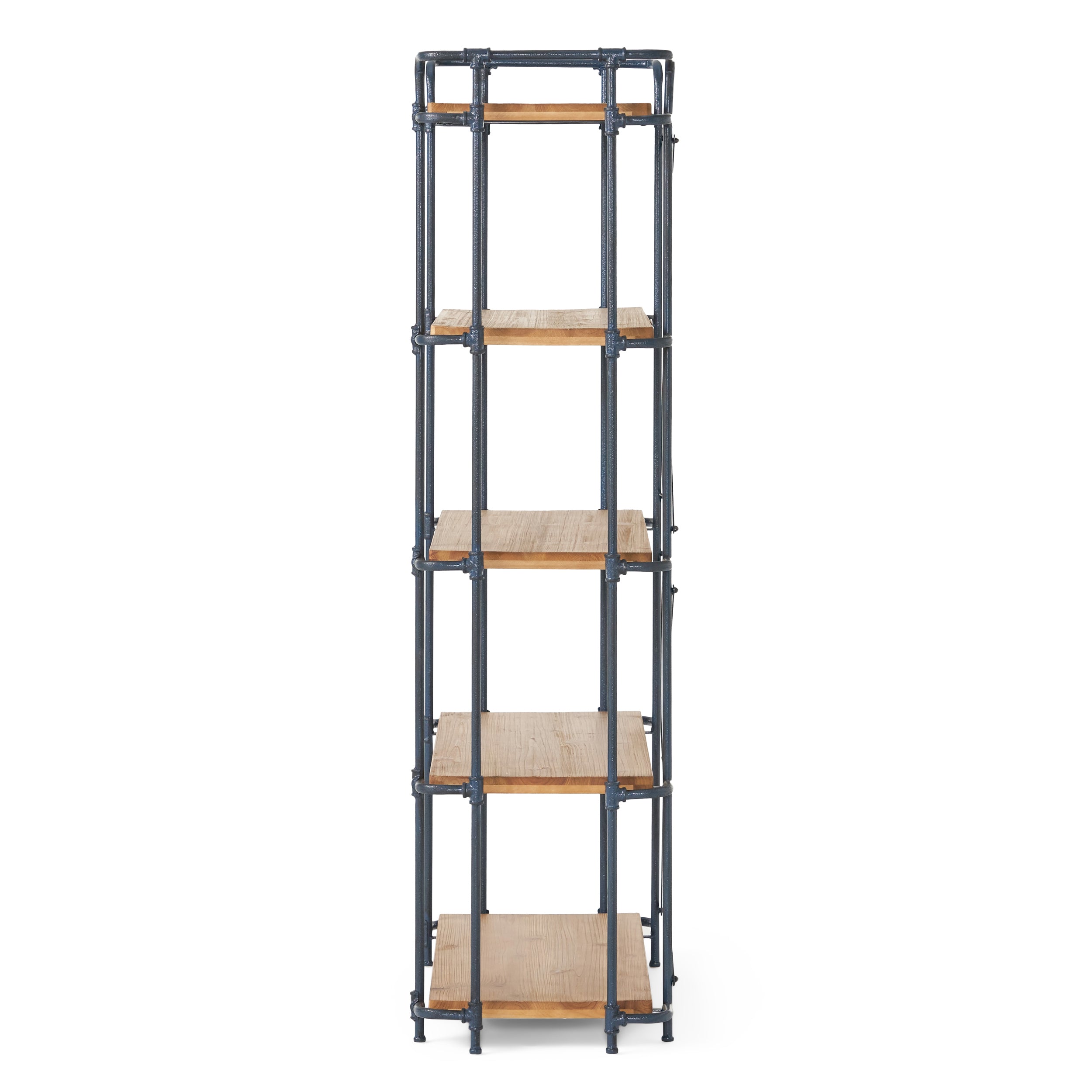 Yorktown Industrial 5-Shelf Bookcase with Metal Pipework and Solid Fir in Natural Finish - Grand Goldman Shop