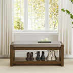 40' Accent Bench with Lower Shelf Shoe Rack, Padded Seating Bench for Living Room, Modern Compact Bed End Bench with Storage for Bedroom Seating, Removable Cushion,  40'W- Linen - Grand Goldman Shop