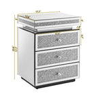 Mirrored Nightstand with 3 Drawers, Silver Nightstand with Crystal Inlay, Mirror End Table, Modern Bedside Table, Glass Table for Bedroom, 13.8''W x 17.7' L x 23.6' H - Grand Goldman Shop