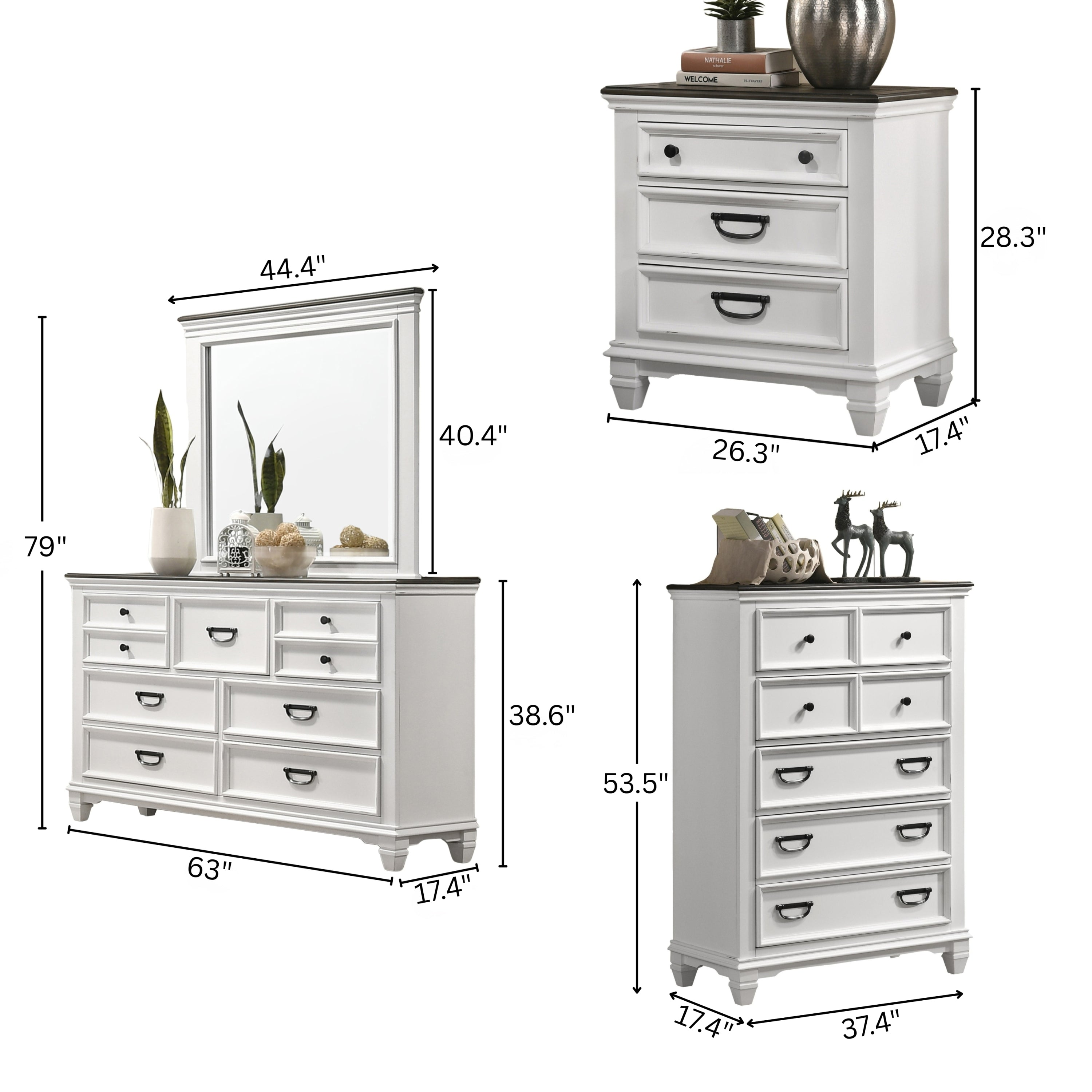 Clelane Wood Bedroom 5 piece Set with Shiplap Panel King Bed, Dresser, Mirror, Nightstand, and Chest - Grand Goldman Shop