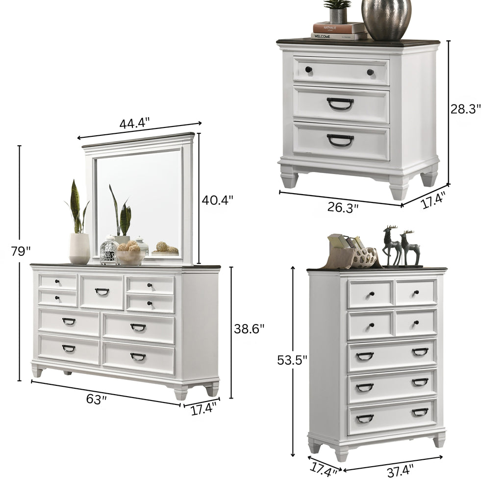 Clelane Wood Bedroom 6 piece Set with Shiplap Panel King Bed, Dresser, Mirror, Two Nightstands, and Chest - Grand Goldman Shop