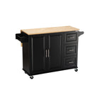 Kitchen Island & Kitchen Cart, Mobile Kitehcn Island with Extensible Rubber Wood Table Top,adjustable Shelf Inside Cabinet for Different Utensils, 3 Big Drawers, with Spice Rack, Towel Rack, Black-Bee - Grand Goldman Shop
