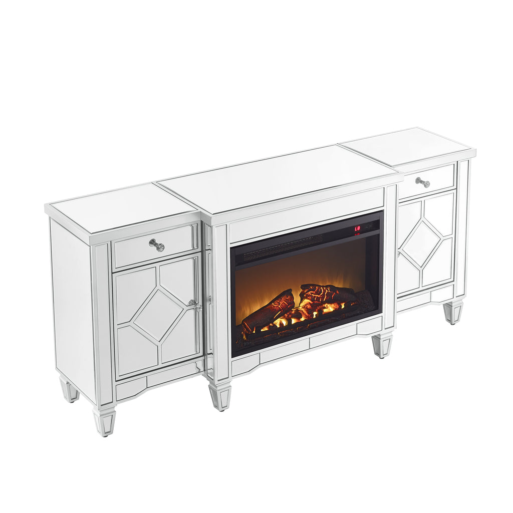 W 57' X D 15 ' X H 25.6' Flash silver combination TV fireplace cabinet - Grand Goldman Shop