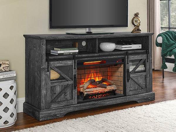 60 Inch Electric Fireplace Entertainment Center With Door Sensor-Dark Rustic Oak - Grand Goldman Shop