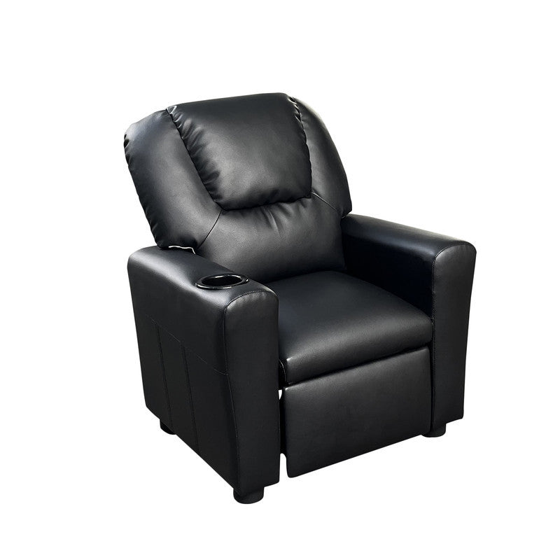 Carisa 23'W Black PU Leather Kids Recliner Chair with Cupholder - Grand Goldman