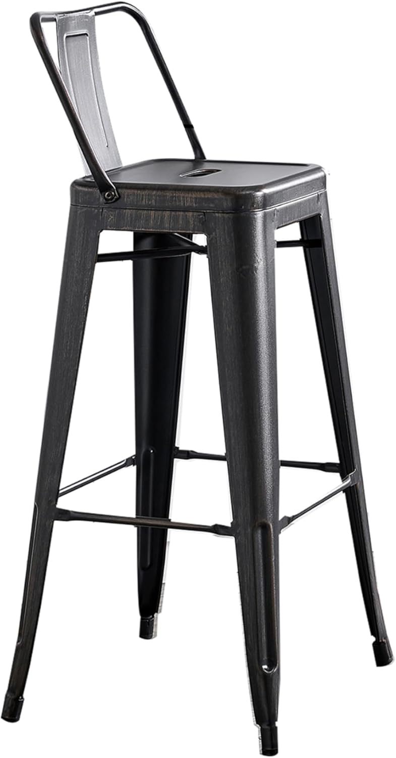 Modern Light Weight Industrial Contemporary Rustic Vintage Costal Metal Barstools with Bucket Back and 4 Leg Design, Seat Bar