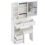 29.2' Small Space Left Drawer Desktop Vanity Table + Cushioned Stool, Extra Large Right sliding mirror, Multi Layer High Capacity Storage, Practical Fashionable Dresser, Suitable For Small Space - Grand Goldman Shop