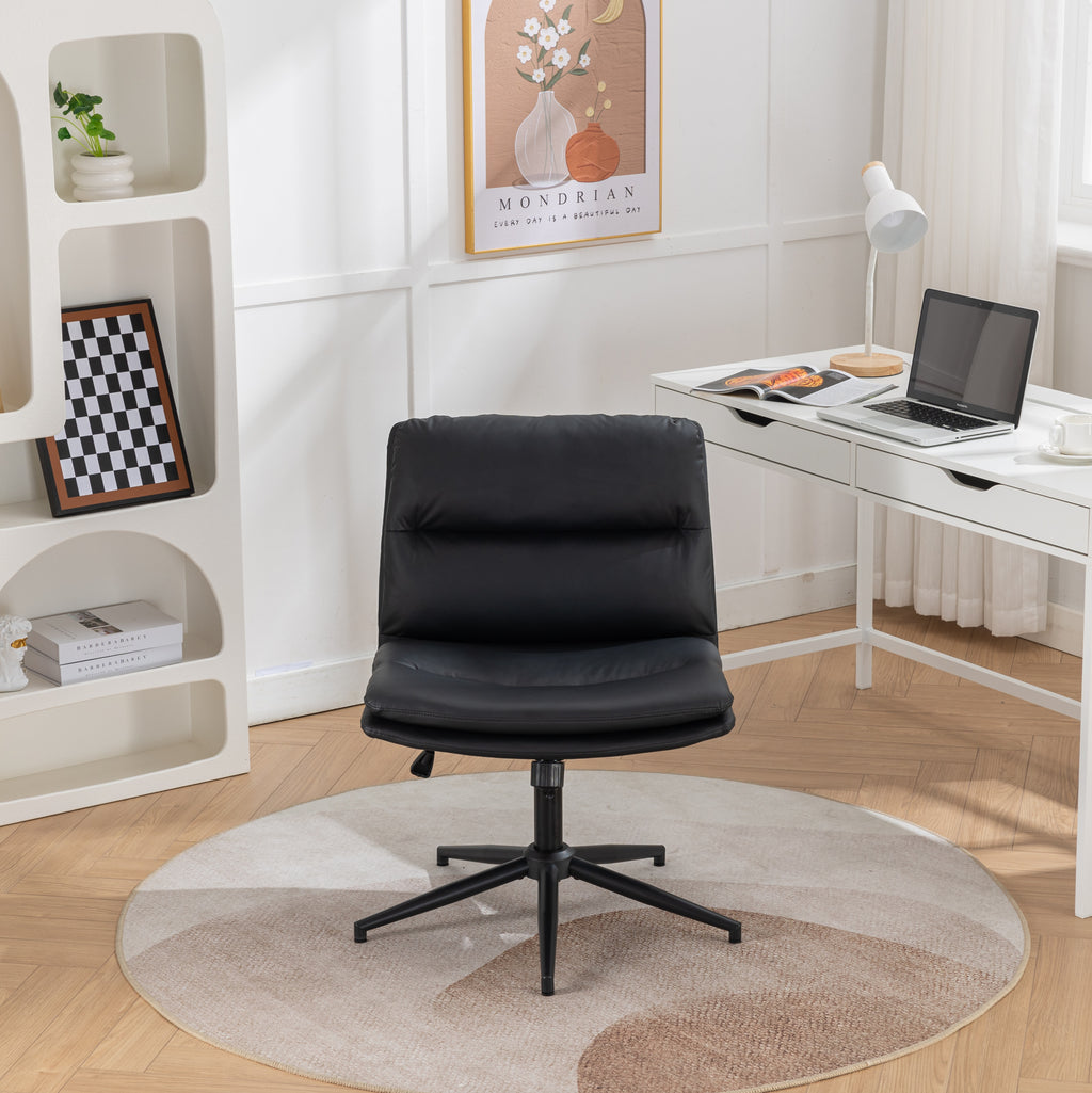 Bizerte Adjustable Swivel Criss-Cross Chair, Wide Seat/ Office Chair /Vanity Chair, Black | Premium Home Decor - Grand Goldma