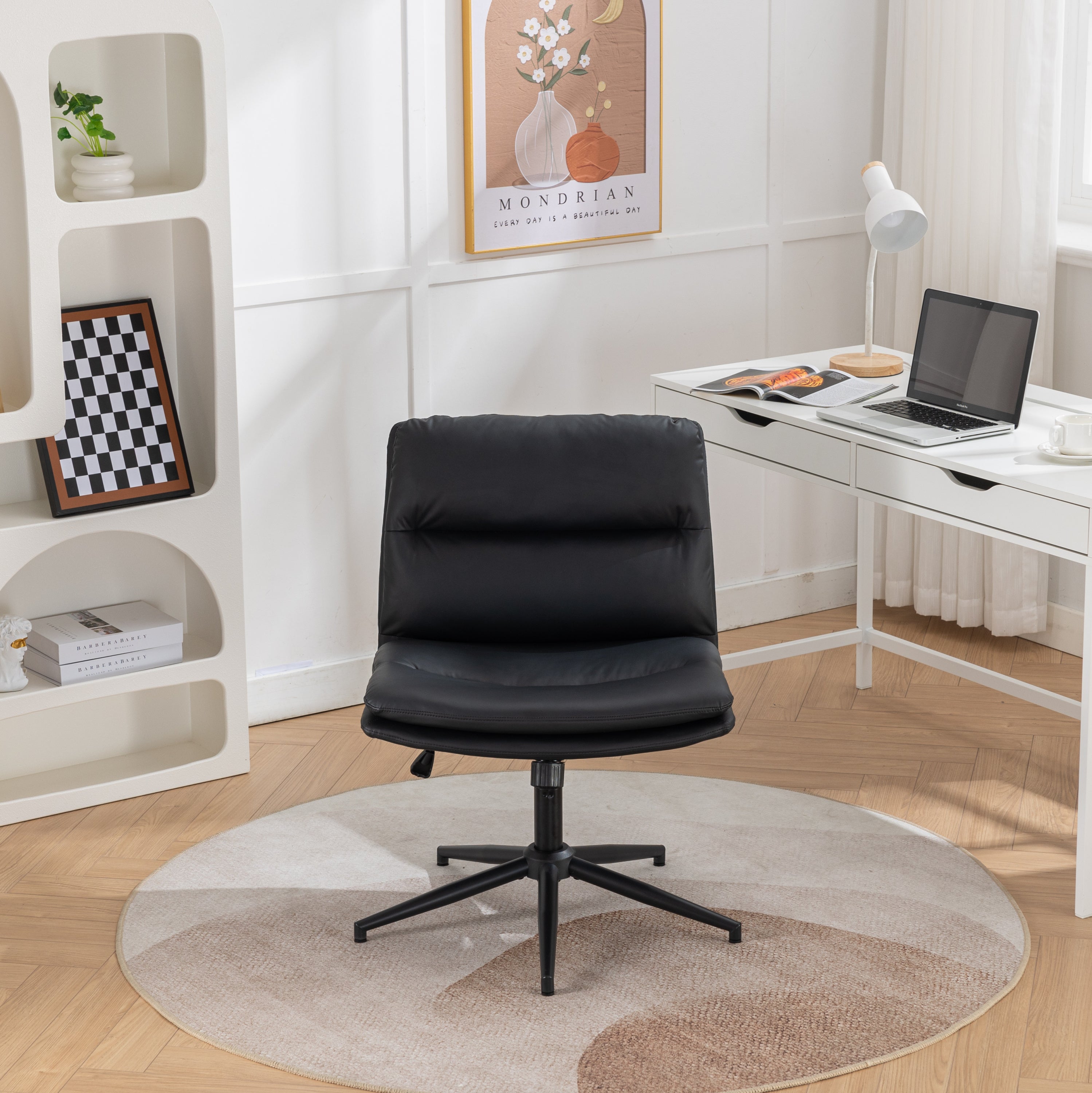 Bizerte Adjustable Swivel Criss-Cross Chair, Wide Seat/ Office Chair /Vanity Chair, Black | Premium Home Decor - Grand Goldma