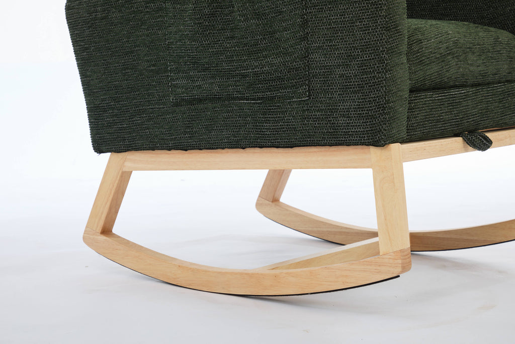 Modern Accent Rocking Chair Rocking Chair with Solid Wood Legs, Upholstered Nursery Glider Rocker, Comfy Armchair with Side Pocket, Living Room Lounge Arm Chair with High Backrest fabric - Grand Goldman Shop
