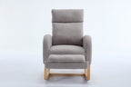 015B-Teddy Fabric Leisure Rocking Chair,Nursery Rocking Chair With Adjustable Footstool,Thickened Headrest And High Backrest, Storage Pocket On The Right Side,The Base Rocker Is Solid Wood,Light Gray - Grand Goldman Shop