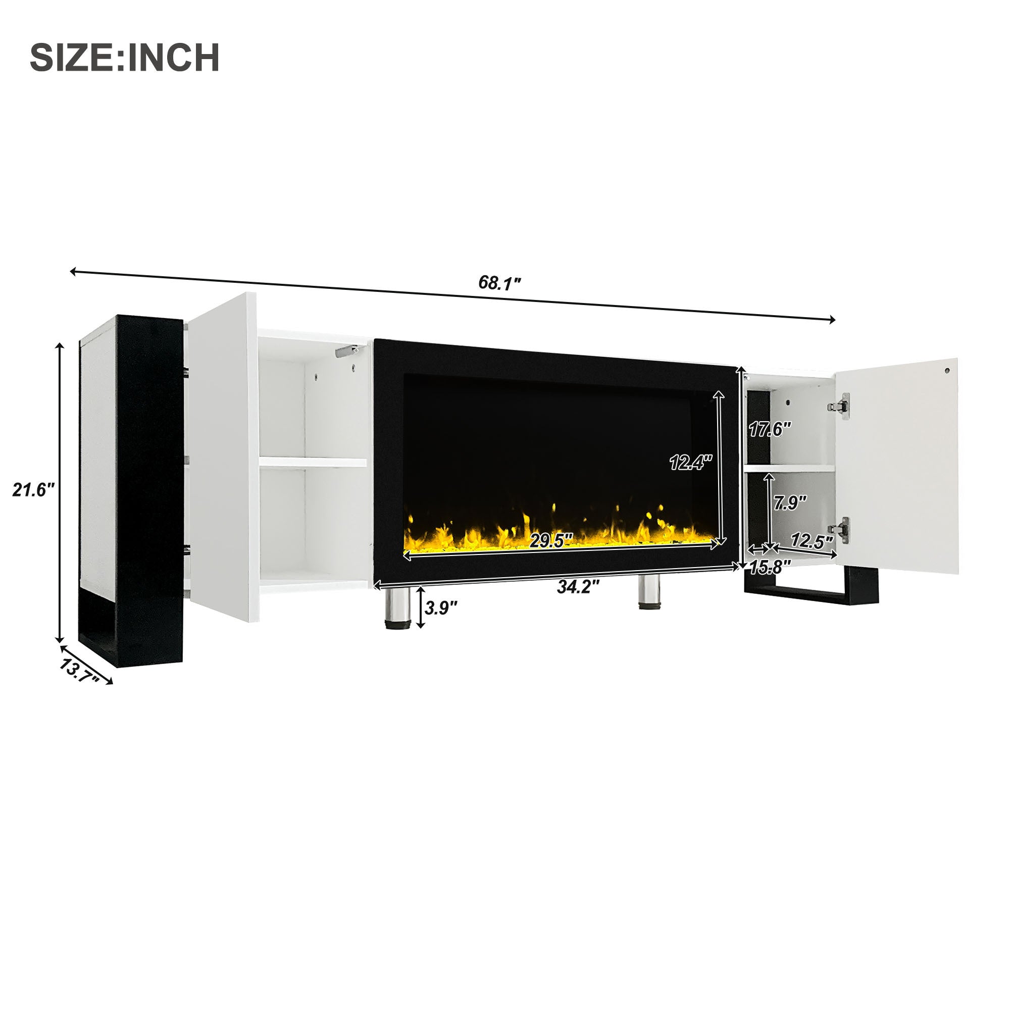 ON-TREND Modern TV Stand with 34.2' Non-heating Electric Fireplace, High Gloss Entertainment Center with 2 Cabinets, Media Console for TVs up to 78', White - Grand Goldman Shop