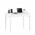 White 35.43' Vanity Desk with Drawer – Modern Makeup Table with Scalloped Front & Gold Knob, Compact Writing Desk with 4 Sturdy Legs for Bedroom, Small Home Office & Apartment Spaces - Grand Goldman Shop