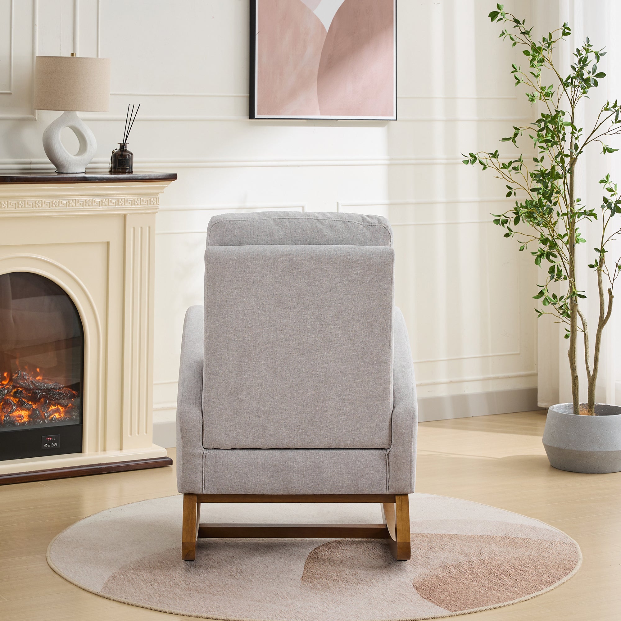 27.2'W Rocking Chair for Nursery, Polyester Glider Chair with High Back and Side Pocket, Rocking Accent Armchair with Rubber Wood Legs for Living Room/Bedroom.Light Gray - Grand Goldman Shop