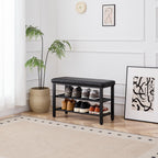 Small Shoe Bench, 3-Tier Shoe Rack with PU Seat Cushion, Black Metal Mesh Shelves, Freestanding Entryway Organizer for Hallway, Living Room, or Bedroom - Grand Goldman Shop