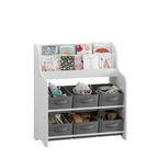 Kids Bookshelf with 6 Fabric Storage Bins, Multi-Functional Children's Bookcase and Toy Organizer, Front-Facing Display Shelf