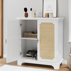 Rattan Decorated Sideboard Buffet Storage Liquor Cabinet, White Particle Board & MDF, 31.10 x 14.96 x 34.25 inches - Grand Goldman Shop