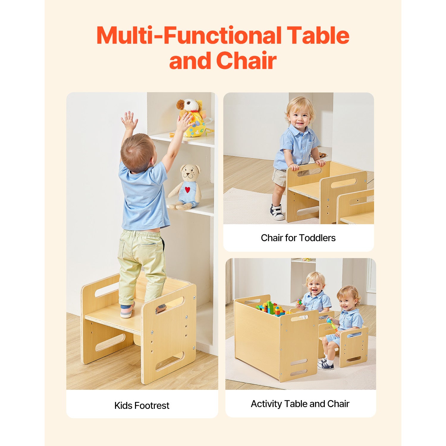 Montessori Weaning Table and Chair Set, Wooden Toddler Table and Chair Set with 2 Chairs, Adjustable Height Montessori Chair 