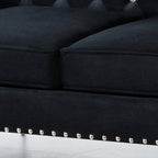 59.4 Inch Wide Black Velvet Sofa with Jeweled buttons,Square Arm ,2 Pillows - Grand Goldman Shop