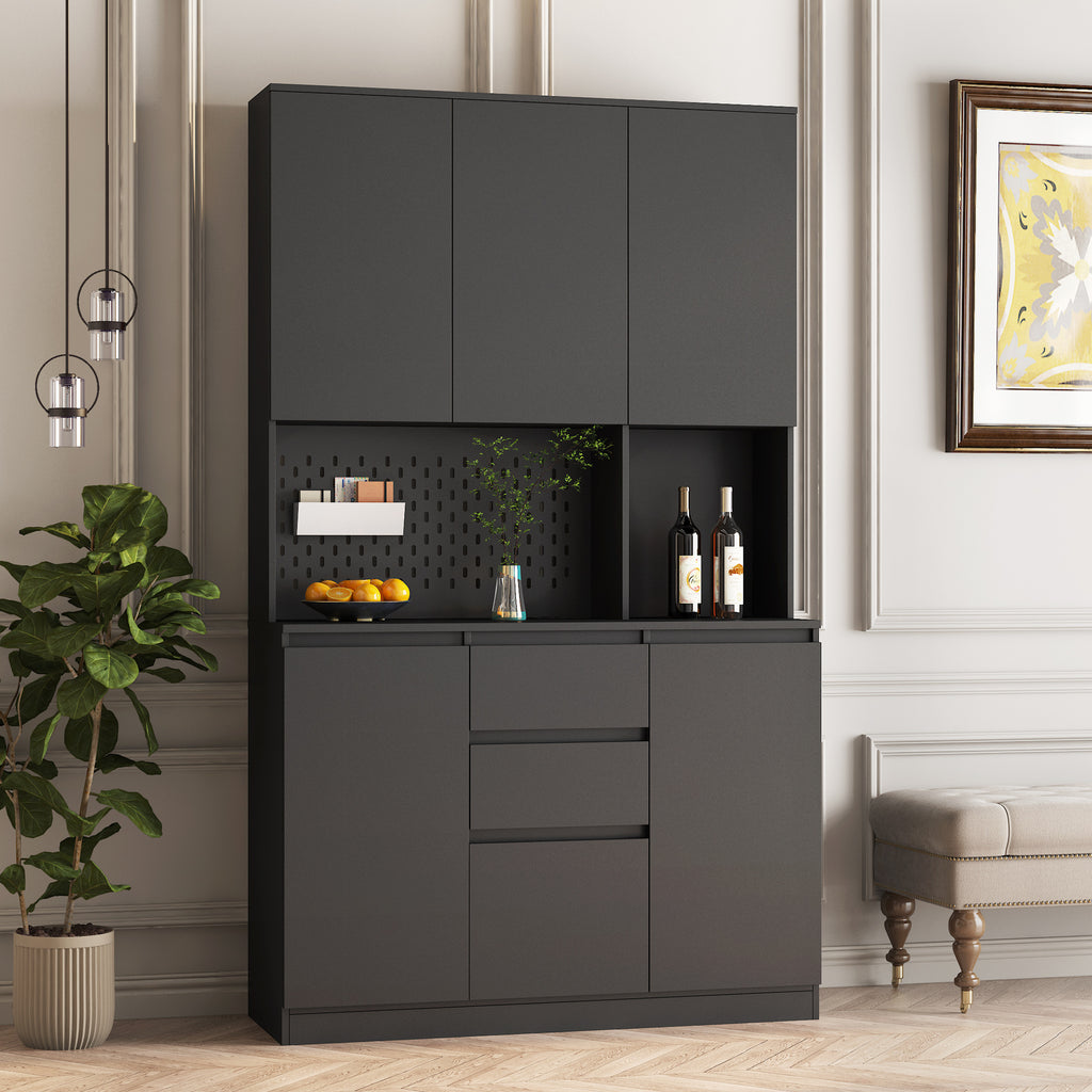 74' Freestanding Kitchen Pantry Cabinet Cupboard with 6 Doors,3 Shelves and 2 Drawer,Versatile Wardrobe & Kitchen Cabinet,Craft Storage Cabinet,Laundry Room Storage for  Kitchen (Black) - Grand Goldman Shop