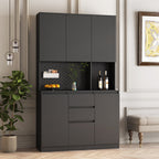 74' Freestanding Kitchen Pantry Cabinet Cupboard with 6 Doors,3 Shelves and 2 Drawer,Versatile Wardrobe & Kitchen Cabinet,Craft Storage Cabinet,Laundry Room Storage for  Kitchen (Black) - Grand Goldman Shop