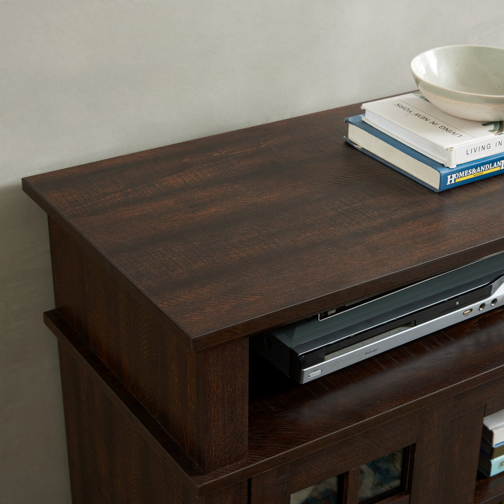 Classic TV Media Stand Modern Entertainment Console for TV Up to 65' with Open and Closed Storage Space, Espresso, 58.25'W*15.75'D*32'H - Grand Goldman Shop