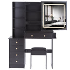 37' Middle Size Left Bedside Cabinet Vanity Table + Cushioned Stool Dresser Set, 2 AC+2 USB Socket, Hair Dryer Stand, Large Touch Control LED Sliding Mirror, 3-color Switch, EPA, GCC, UL Certificate - Grand Goldman Shop
