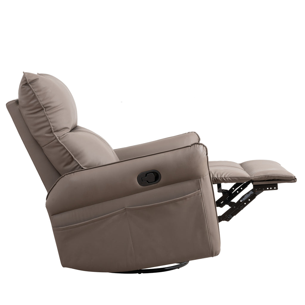 PU Rocking Recliner Chair, 360° Swivel Nursery Rocking Chair, Glider Chair, Modern Small Rocking Swivel Recliner Chair, Home Theater Seating, Side Pocket (Brown+360° Swivel) - Grand Goldman Shop
