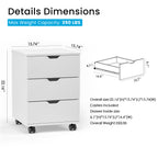 3-Drawer Vertical Filing Cabinet Rolling Wood Mobile File Cabinets Under Desk for Home Office with Casters (Fully Assembled) 