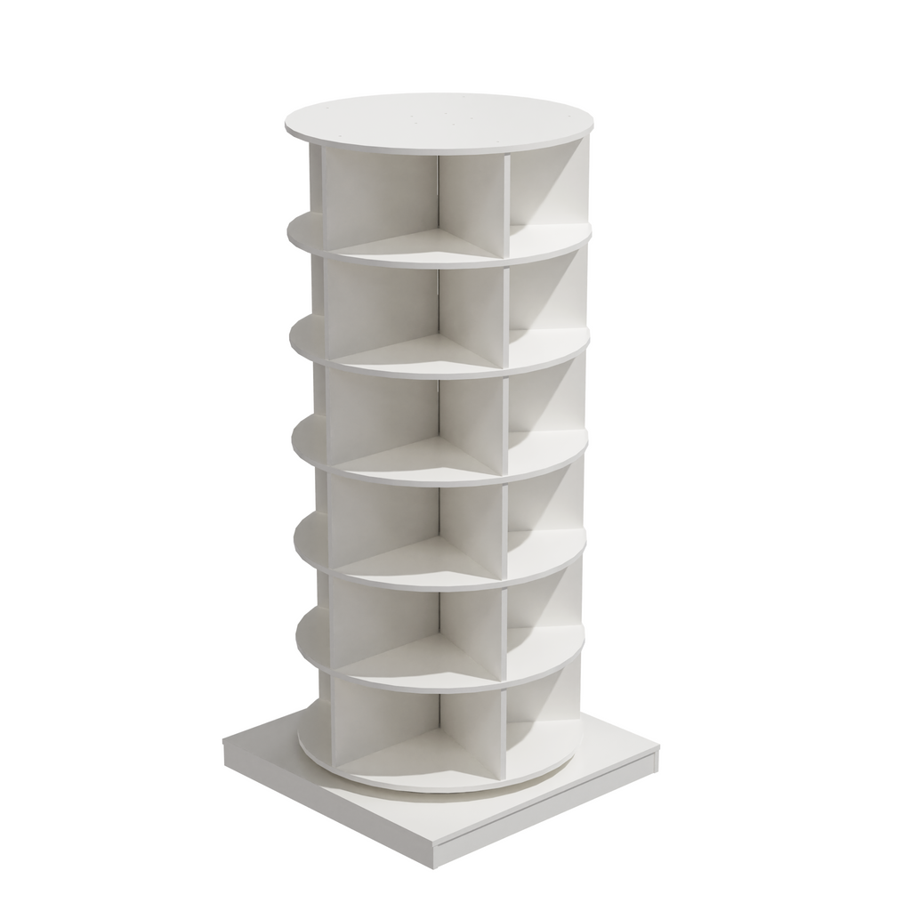 Modern 360 Rotating Shoe Cabinet with 6 Layers in White Particle Board and MDF - Grand Goldman Shop