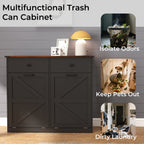 Farmhouse Black Double Tilt Out Trash Cabinet with Hideaway Drawer and Barn Door Style, Engineered Wood, 39.3''×13''×34.45'' - Grand Goldman Shop