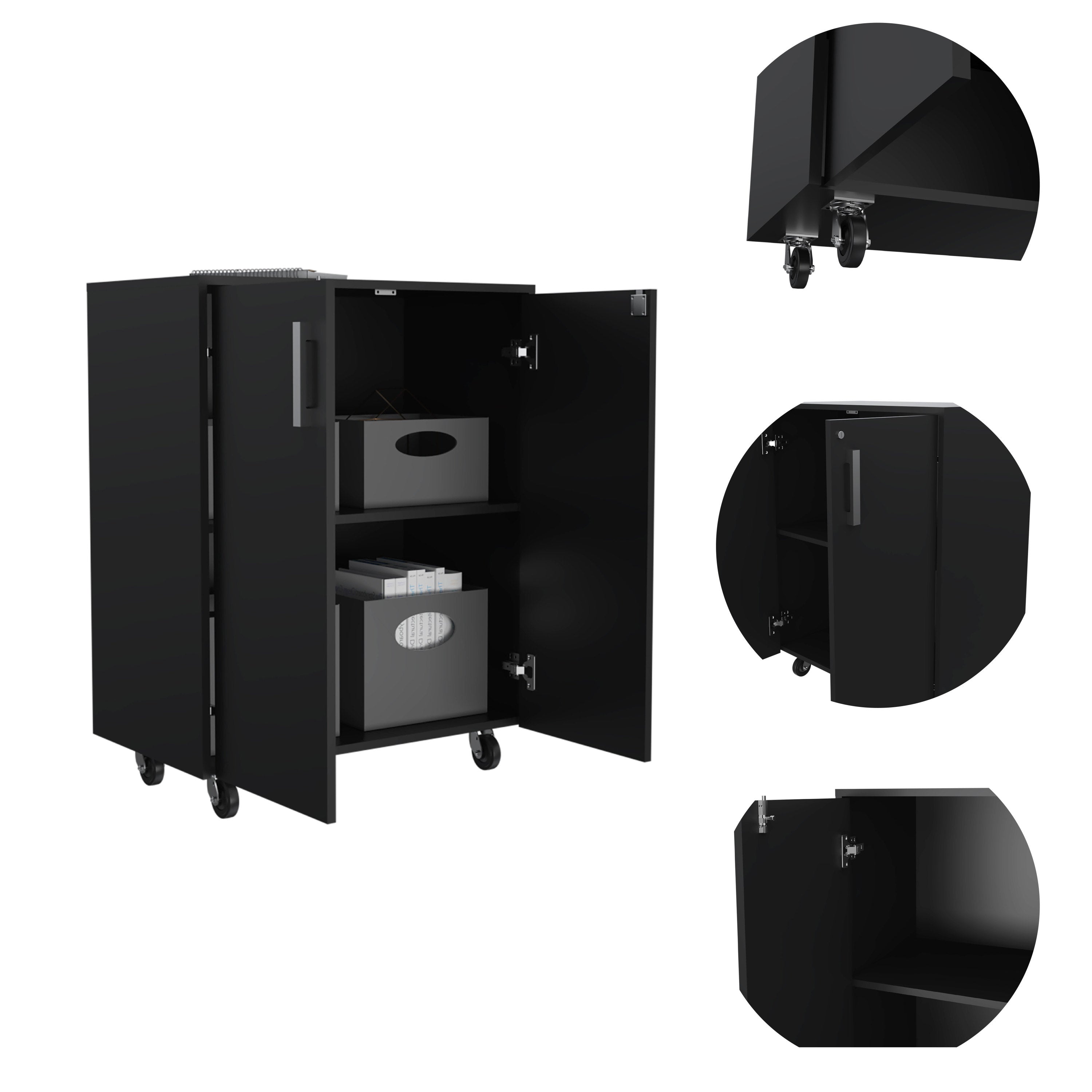 Storage Cabinet Lions, Double Door and Casters, Black Wengue Finish | Premium Home Decor - Grand Goldman