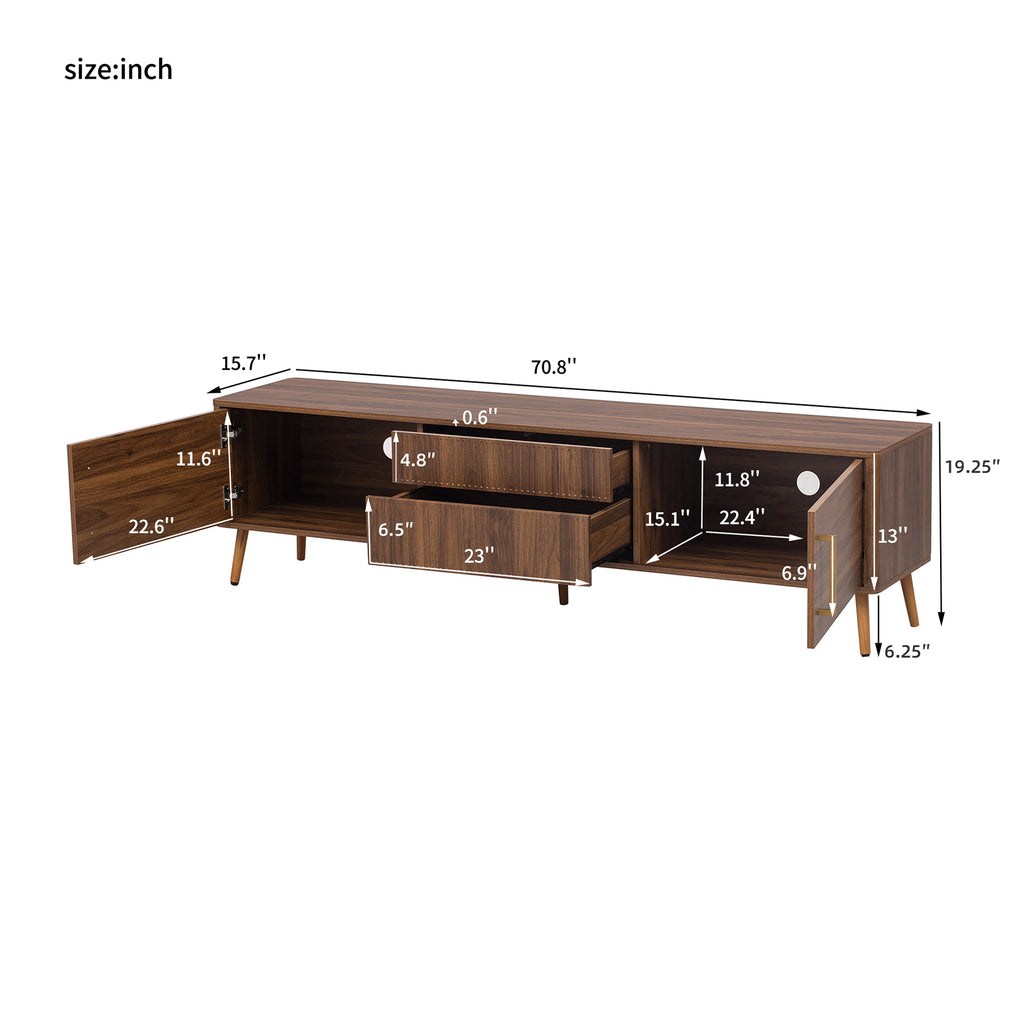 Mid Century TV Stand with 2 Drawers, Media Console Table for TVs up to 80'', Walnut Finish Solid Wood and MDF Entertainment Center for Living Room, Bedroom, Home Theatre - Grand Goldman Shop