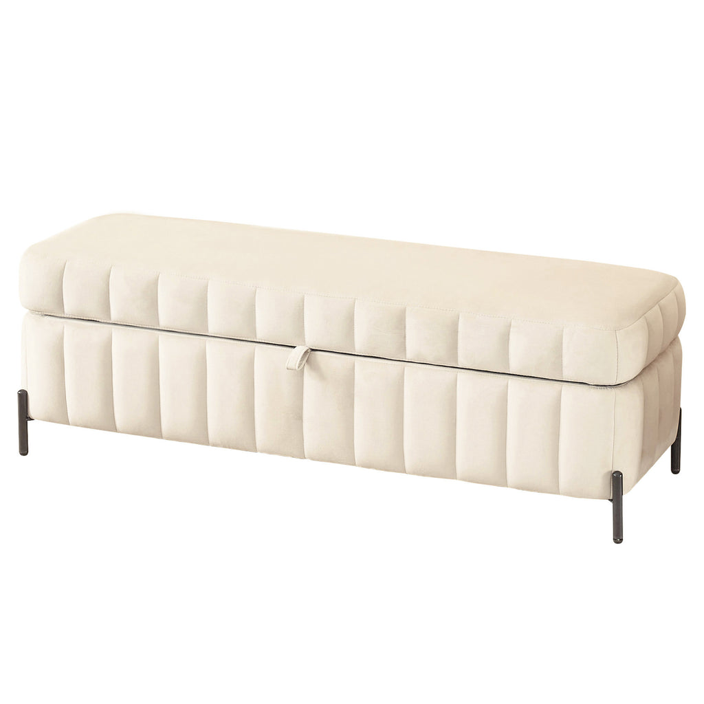 49.21' Wide Upholstered Velvet Storage Soft Bench Footstool Ottoman End of Bed with Metal Legs, Foot Rest for Living Room, Entryway and Bedroom, Beige - Grand Goldman Shop