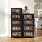 Folding Storage Cabinet 5-Tier 24-Inch Wide Black Plastic with Magnetic Doors and Wheels - Grand Goldman Shop