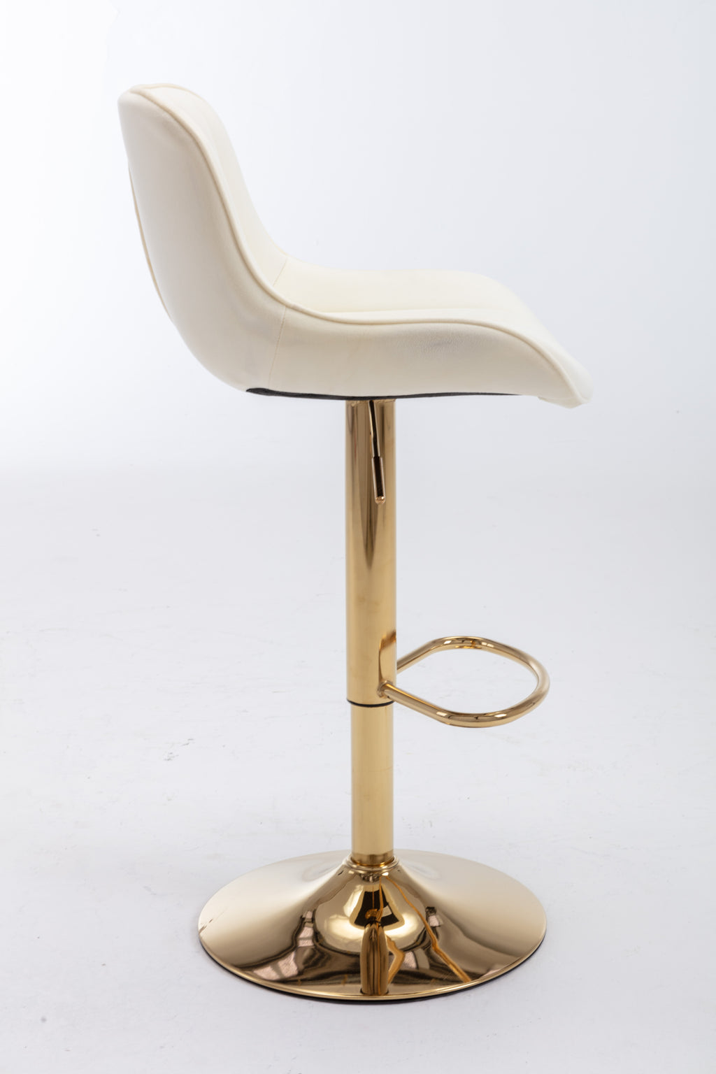 Chrome Footrest and Base Swivel Height Adjustable Mechanical Lifting Velvet + Golden Leg Simple Bar Stool,Set of 2,Ivory - Grand Goldman Shop