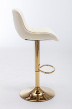 Chrome Footrest and Base Swivel Height Adjustable Mechanical Lifting Velvet + Golden Leg Simple Bar Stool,Set of 2,Ivory - Grand Goldman Shop