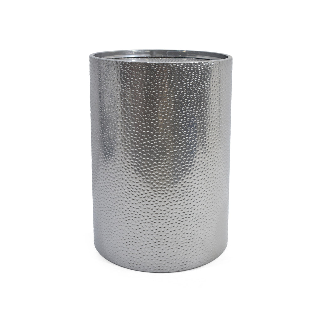 Modern Round Accent Table with Hammered Surface in Silver Iron Frame - Grand Goldman Shop
