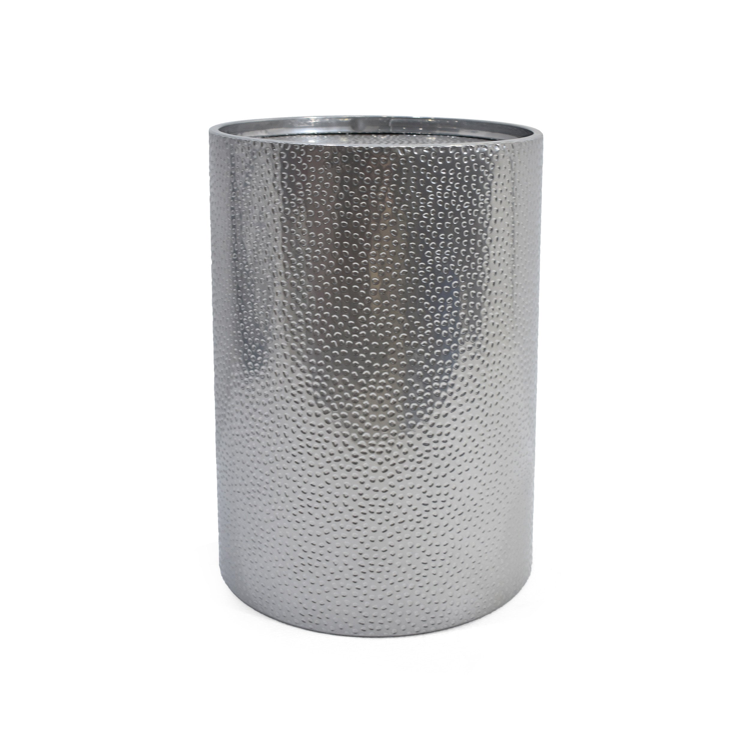 Modern Round Accent Table with Hammered Surface in Silver Iron Frame - Grand Goldman Shop