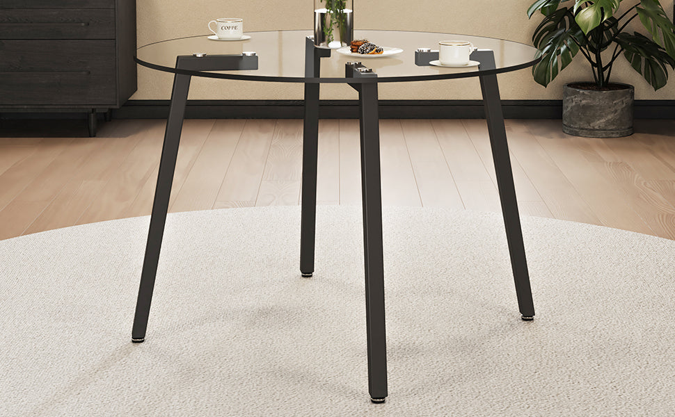 Modern simple style round transparent tempered glass table, tempered glass table top, black metal legs, suitable for kitchen, dining room and living room, 42 '*42' *29.5 '1123r - Grand Goldman Shop