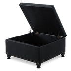Large square storage ottoman with wooden legs, Upholstered button tufted coffee table with nail trims for Living Space, Black - Grand Goldman Shop