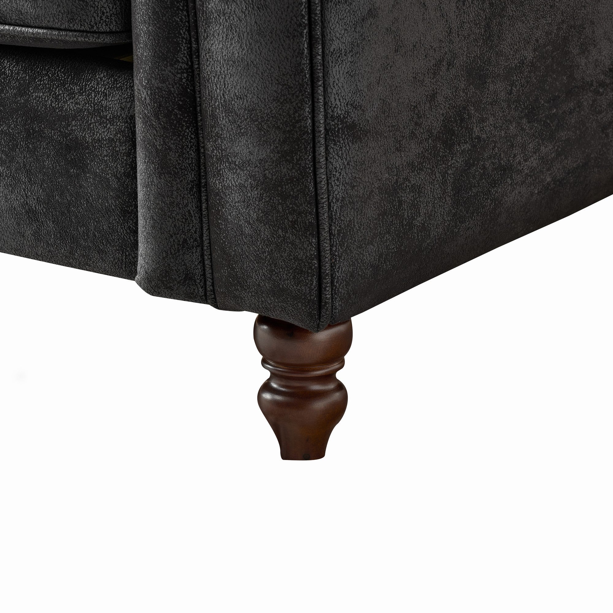 Chesterfield Faux Leather Sofa, High-tech Fabric Roll Armrest, Black, 66' - Grand Goldman Shop