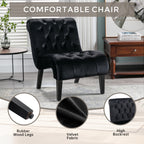COOLMORE Modern Velvet Armless Accent Living Room Chair / Leisure Chair,Upholstered Fabric Button Comfortable Chair with Wooden Legs for Bedroom, Living Room, Office (Black Velvet) - Grand Goldman Shop