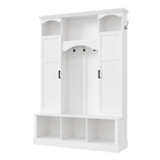 ON-TREND Modern All-in-One Hall Tree with Adjustable Shelves, Classic Arched Farmhouse Storage Bench with Dual Side Cabinets, Elegant Entryway Organizer with 7 Hooks for Mudroom, Hallway, White - Grand Goldman Shop