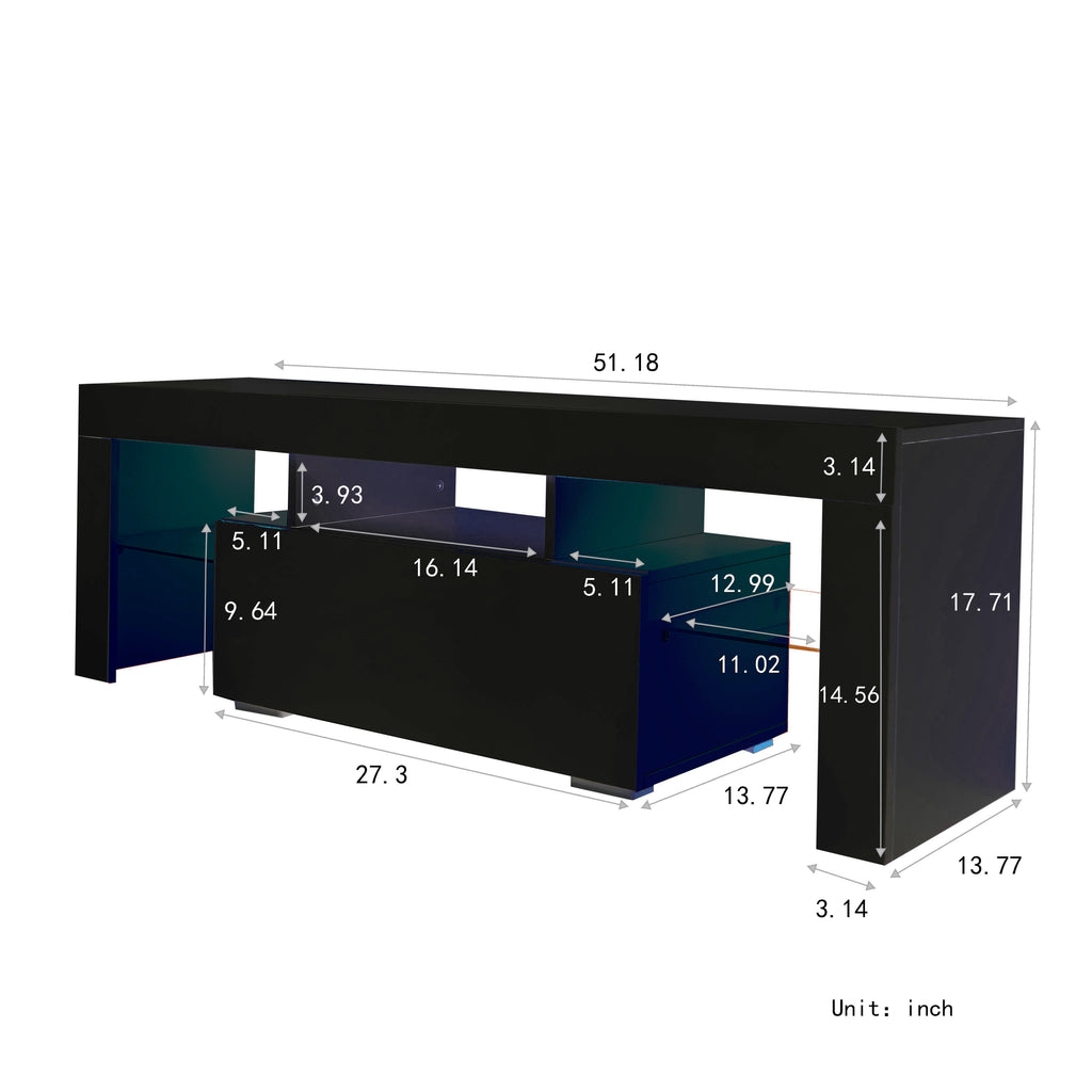 Black TV Stand with LED RGB Lights,Flat Screen TV Cabinet, Gaming Consoles - in Lounge Room, Living Room and Bedroom(Black) - Grand Goldman Shop