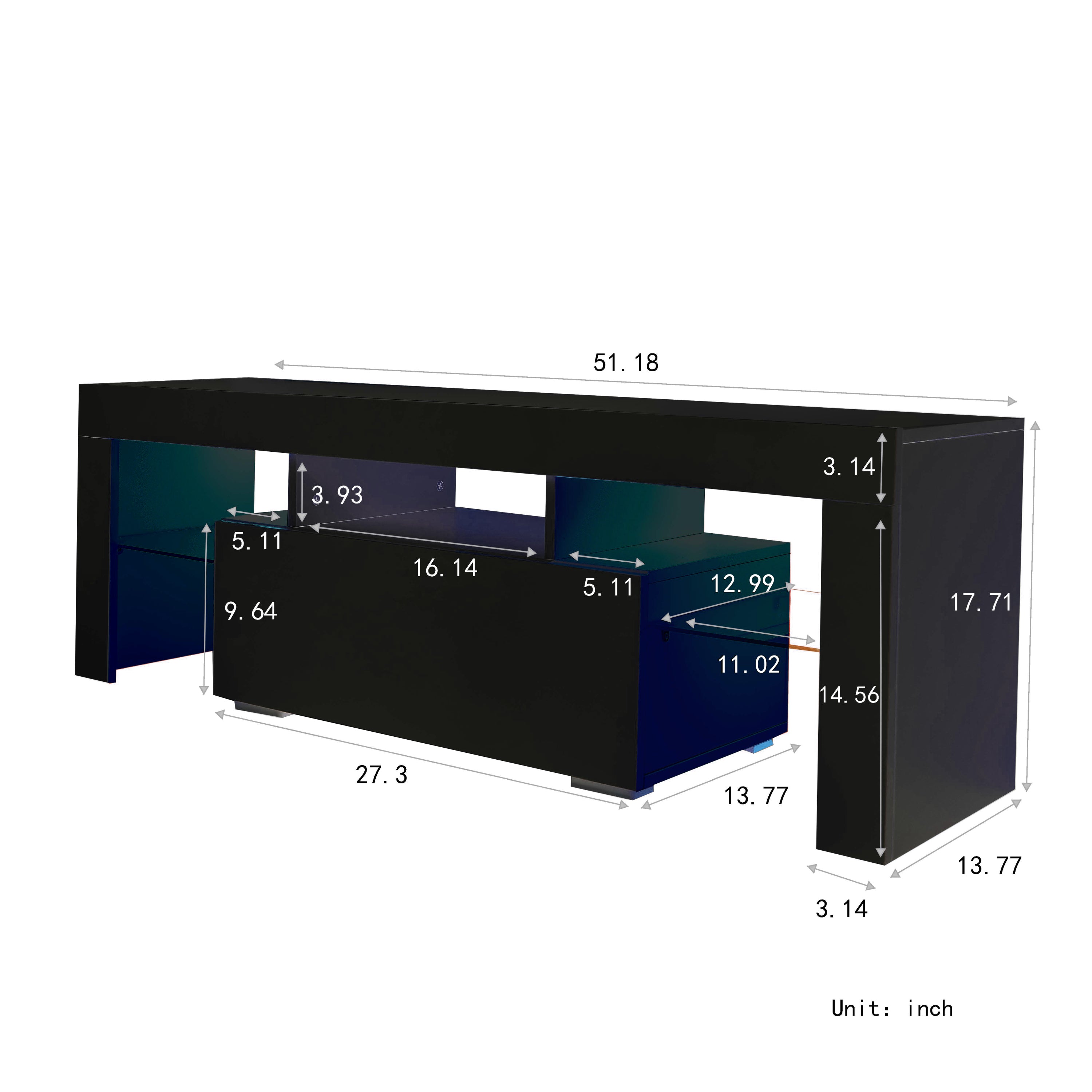 Black TV Stand with LED RGB Lights,Flat Screen TV Cabinet, Gaming Consoles - in Lounge Room, Living Room and Bedroom(Black) - Grand Goldman Shop